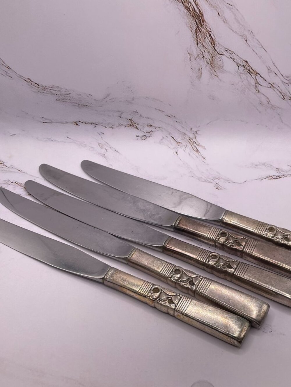5pc Vintage Oneida Community Morning Star Silverplate Dinner Knives 1948